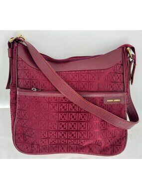 Vintage Hardy Amies London Dark Cherry Red Large Canvas Hobo Bag Shoulder Purse
